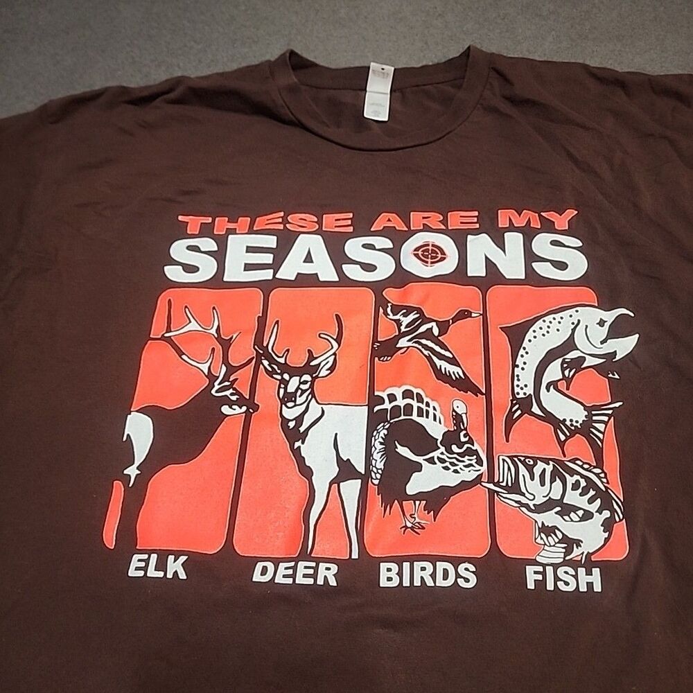 Hunting Fishing Novelty Tshirt Brown Orange Anvil 2Xl Cotton Deer Elk Fish T